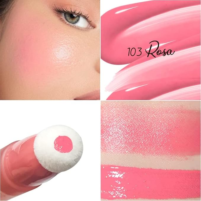 Mysense Liquid Blush Makeup Wand, Soft Cream Blush for Cheeks Tint, Matte Blush Contour Wand with Cushion Applicator, Dewy Finish, Weightless, Fresh Natural-Looking, 103 Rosa-Cool Pink, 0.34fl.oz