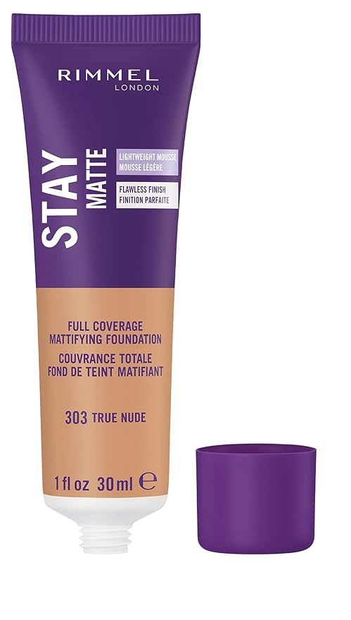 Rimmel London Stay Matte Liquid Mousse - 303 True Nude - Foundation, Lightweight, Shine Control, Oil-Free, 1oz