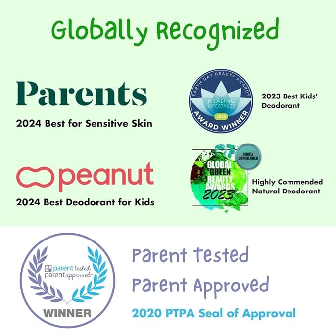 MONA Brands KIDS Deodorant for Girls, Boys, Preteens & Teens | Safe for Sensitive Skin - No Baking Soda, Aluminum or Synthetic scents | (2-PK HONEYDEW 1.76 Oz each)