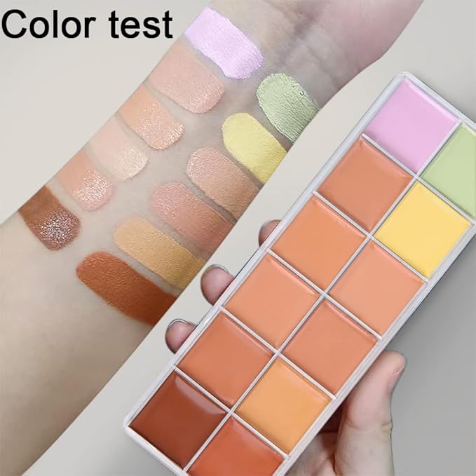 12 Color Correcting Concealer Palette With Concealer Brush, Cream Contouring Makeup Kit, Tattoo Concealer, Corrects Dark Circles Red Marks Scars Light Mediumor creamy concealer B1
