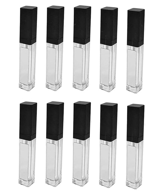 10 Pcs 7.5ml Square Clear Plastic Lip Gloss Tubes Vials with Mirror LED Light Lip Glaze Tube Bottles Empty Refillable Makeup Lipstick Tube DIY Cosmetic Container Travel for Woman Girl(Black)
