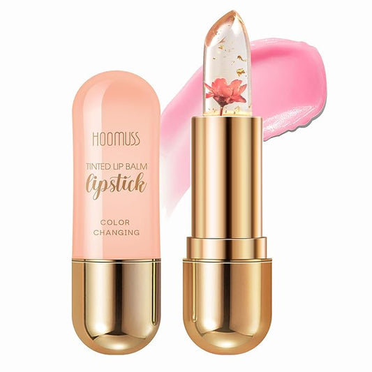 Tinted Lip Balm, Flower Lipstick Tinted Lip Gloss Long Lasting PH Lipstick, Color Changing Lipstick Natural Chapstick, Glitter Pink Shade Lipstick, Pink Flower