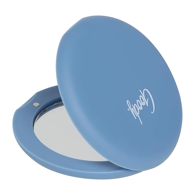 GOODY Compact Mirror - Blue, Double-Sided Easy-Grip Magnifying & Travel Makeup Mirror with 1X & 3X Magnification, Lightweight, On-The-Go Pocket & Purse Essentials