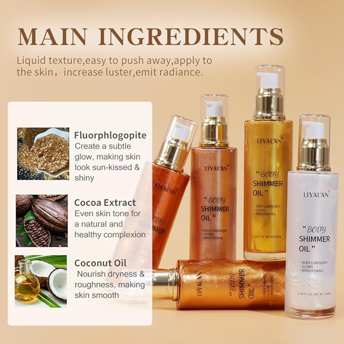 Liyalan Shimmer Body Oil Golden Brown