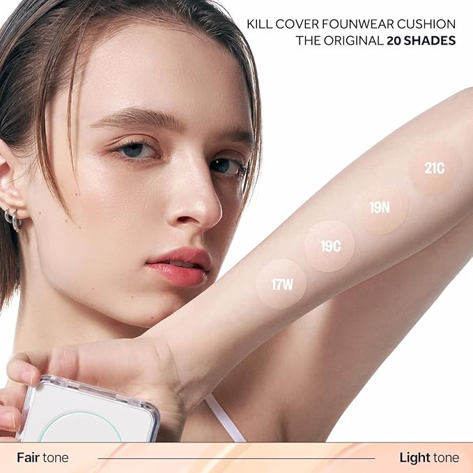 CLIO Kill Cover Founwear Cushion The Original – 20 Shades, Buildable Light to Medium Coverage, Natural Finish, Korean Makeup Foundation, Long-Lasting Skin Fit, 17W CREAM SHELL