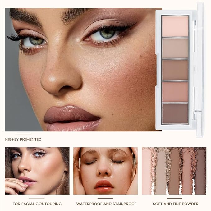5 Colors Matte Eyeshadow Makeup Palette,Nude Pink Light Dark Brown Highly Pigmented Natural Neutral Eye Shadow Palette,Long Lasting Waterproof Naturing-Looking Women Girls Eye Shadow,Blendable