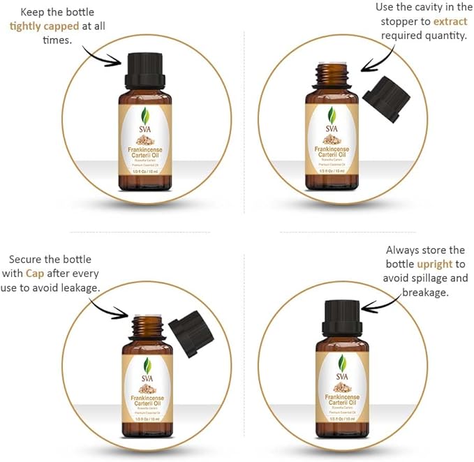 SVA Frankincense Essential Oil – 1/3 Fl Oz – 100% Natural Boswellia Carterii Oil - for Diffuser, Hair Care, Face, Skin Care, Aromatherapy, Scalp and Body Massage, Soap and Candle Making