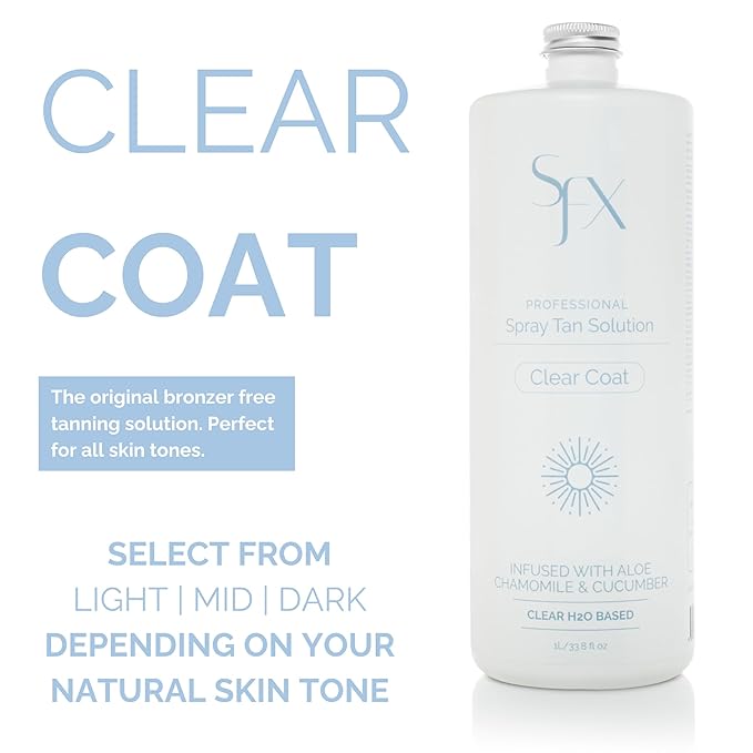 SunFX CLEARCOAT All Natural Spray Tanning Solution | No Bronzers | Infused with botanicals (1L/33.8 fl oz, DARK SUMMER)