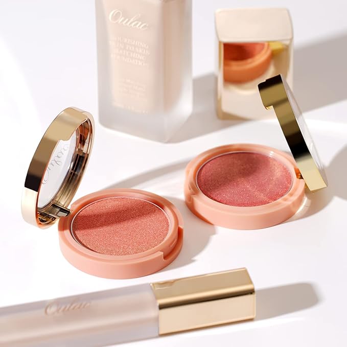 Oulac Shimmer Blush Cheek| 2 in 1 Powdery Blush & Highlighter | Pigmented&Blendable | Shape & Highlight Face| Vegan & Cruelty-Free | 4.8g F01 Love Attraction