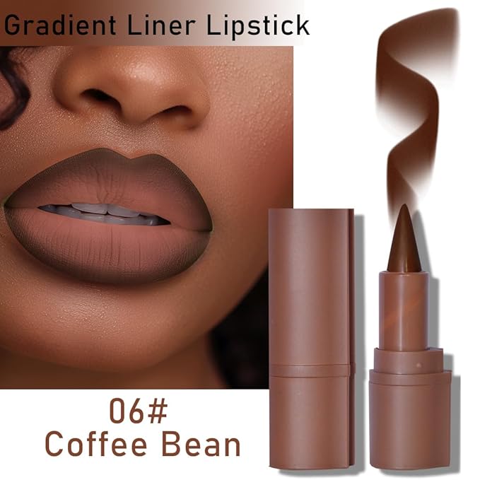 2-in-1 Gradient Lip Liner and Lipstick Lip Combo Set - Achieve Flawless Contour and Gradual Ombre Effect with Easy-to-Use Crayon Form and Cone Tip (06# Coffee Bean, 1 Count (Pack of 1))