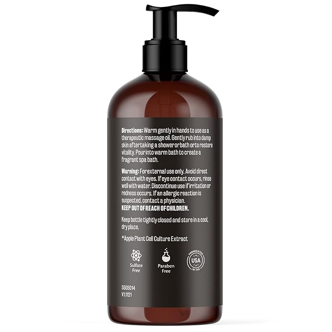 Ylang Ylang + Ginger Lymphatic Drainage Massage Oil – with Collagen & Stem Cells for Circulation, Detox & Cellulite Removal – Body Oil for Muscle Relief, Skin Firming & Relaxation – 8oz by M3 Naturals