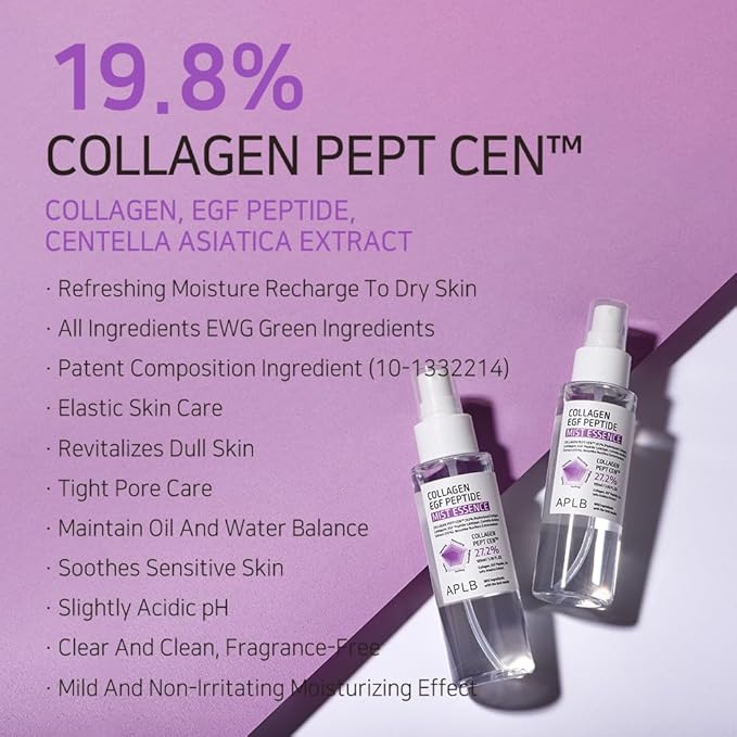 APLB Collagen EGF Peptide Mist Essence | COLLAGEN PEPT CEN™ 27.2% 3.55 FL.OZ/Korean Skincare, Elasticity care, Replenishing moisture, Revitalize for gentle and improve skin texture