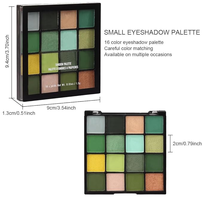 16 Colors Green Olive Matte Shimmer Eyeshadow Palette for Eye Makeup,High Pigmented White Gray Eye Shadow Primers Powder Palet de sombras de ojos