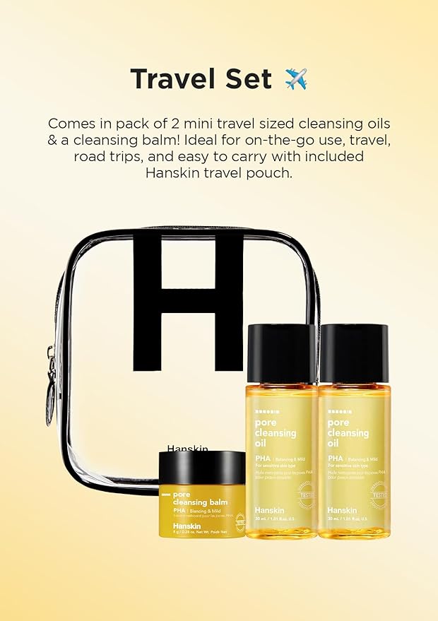 Hanskin PHA Pore Cleansing Oil & Cleansing Balm Mini Set – Travel Size Trial Kit | Gentle Blackhead Care & Makeup Remover for Sensitive Skin | Korean Skincare Gift & Stocking Stuffer (30ml*2 + 8g)