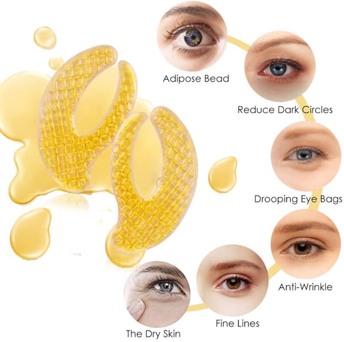 Gold Hydrogel Eye Mask Collagen Crystal Eye Mask Patches Anti-Aging Under Eye Pads - Reduce Wrinkles,Puffy Eyes,Dark Circles,Eye Bags - Moisturizer Eye Contour Mask, Improve Skin Elasticity | 5 Pairs