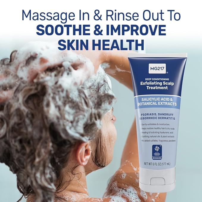 MG217 Deep Conditioning Salicylic Acid Scalp Treatment for Psoriasis, Exfoliates, Heals, Moisturizes, Hyaluronic Acid, Natural Oils, Plant Extracts, Sulfate free, Paraben Free, Fragrance Free, 6 floz