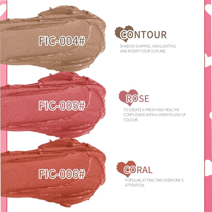 Blush Stick, Matte Cream Blush Stick for Cheeks, Lasting(05 Rose)