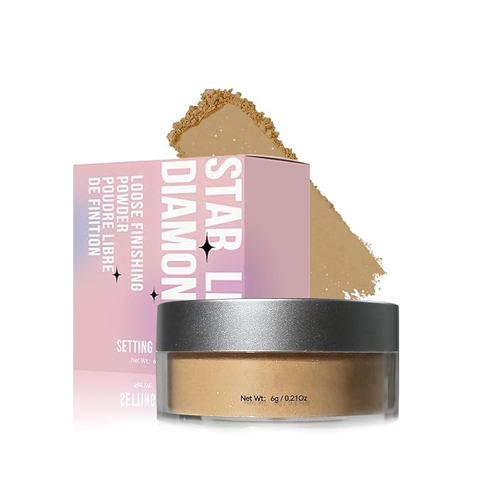 Loose Face Powder Setting Powder, Shimmer Glitter Loose Powder, Matte Finishing Powder Shine, Waterproof, Oil Control, Lightweight Face Powder Makeup for All Skin Tones (Dark Complexion Shimmer)