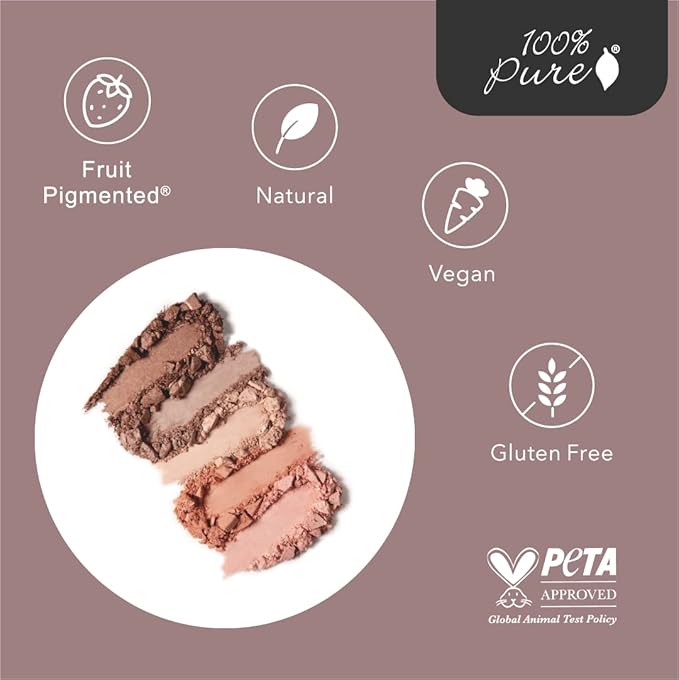 100% PURE Pretty Naked Makeup Palette All in One Compact 3 Eyeshadow, Blush, Face Highlighter, Fruit Pigmented Natural Nude, Neutral Looks for All Skin Types - Vegan (Soft, Neutral Tones)