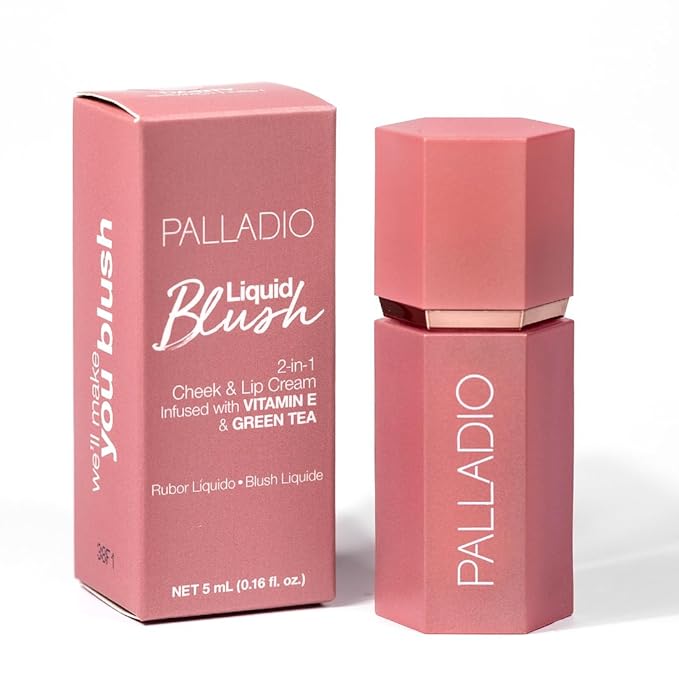 Palladio Liquid Blush for Cheeks & Lips 2-in-1 Finish, Dainty