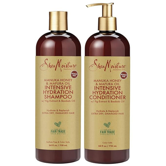Shea Moisture Shampoo & Conditioner Set – Intensive Hydration Hair Care Formulas with Manuka Honey & Mafura Oil for Extra Dry, Damaged Hair, 24 Oz Ea