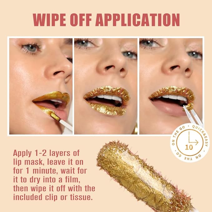 2Pcs 2025 New 24K Gold Liquid Lip Gloss Peel Off Lip Stain Tattoo with Tweezer, Lips Stain Peel Off Masque, Long Lasting Waterproof Lip Tint Stain, Transfer-proof for All Skin Types 01#+02#