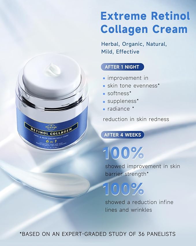 Retinol Cream for Face, Face Moisturizer with Collagen & Hyaluronic Acid, Anti Aging Neck Cream for Tightening Skin, Facial Creams Day & Night for Women and Men 2-Pack