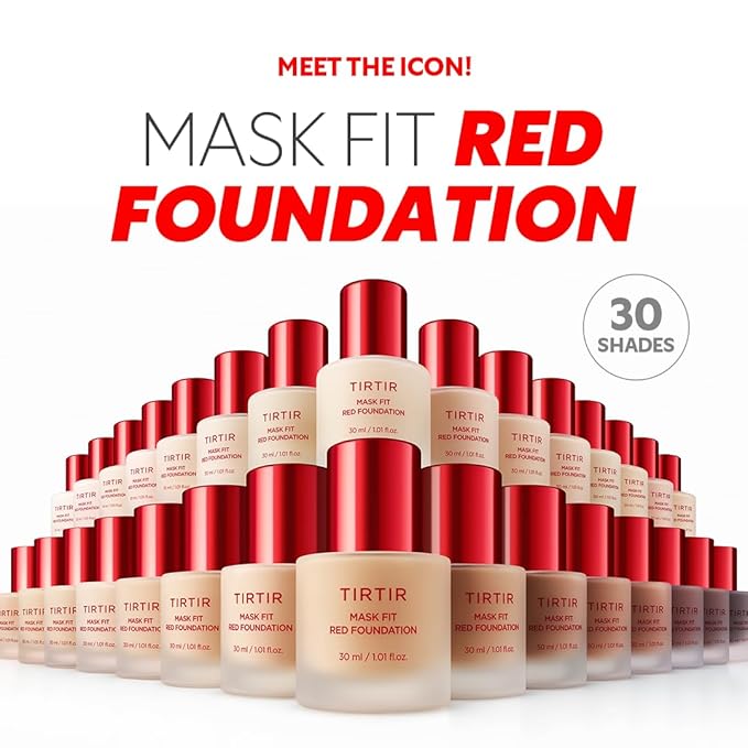 TIRTIR Mask Fit Red FoundationㅣLong Lasting Flawless Coverage, Energy Essence, Lightweight, Hydrating, Pore-Blurring, Breathable Satin Finish, Makeup, Radiant Skin, #33N Macchiato, 1.01 Fl Oz