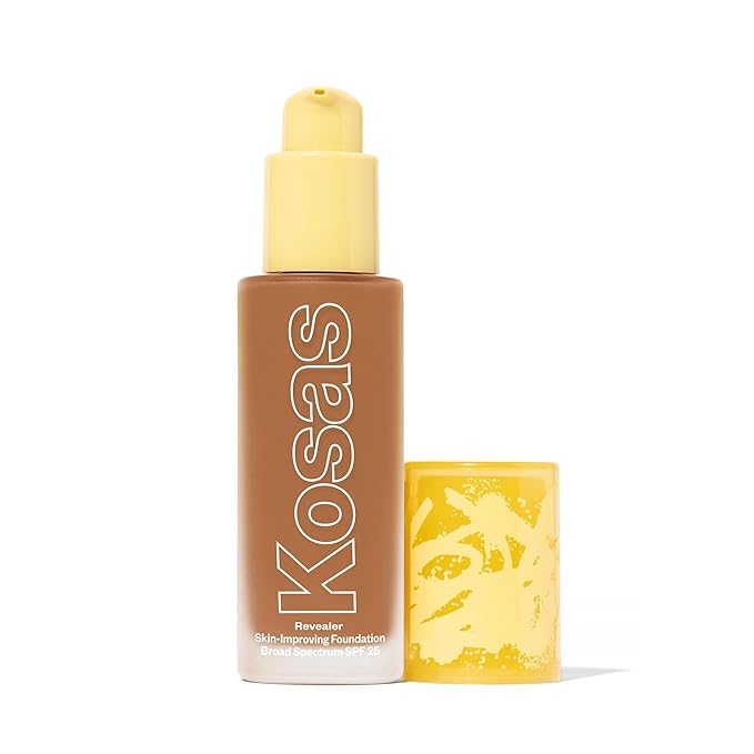 Kosas Revealer Skin-Improving Foundation with SPF 25 Protection - Hydrate, Brighten, Soothe, Plump, Protect Skin - Clean Formula, Natural Finish and Clean Formula - Medium Deep Neutral Warm 330