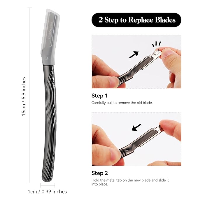 Dermaplaning Tool for Face, Eyebrow Razor for Women and Men, Eyebrow Trimmer and Facial Shaver Dermaplane Razor for Peach Fuzz Hair and Exfoliation, Includes 6 Blades (Black)