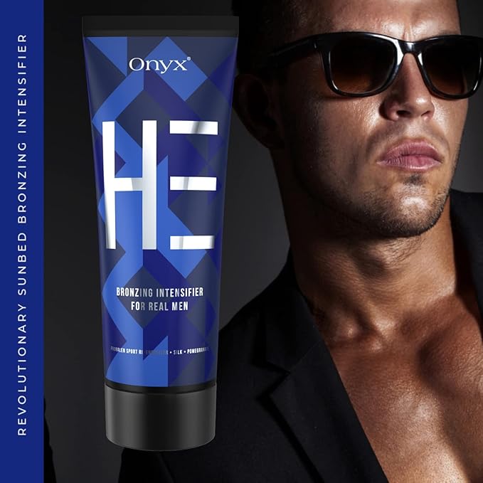 Onyx HE Tanning Lotion for Men - Indoor Tanning Accelerator with Bronzer - Mens Tanning Lotion for Quick & Dark Tan - Bronzing Lotion with Skin Firming, Muscle Bronzing Complex, & Moisturizing Formula