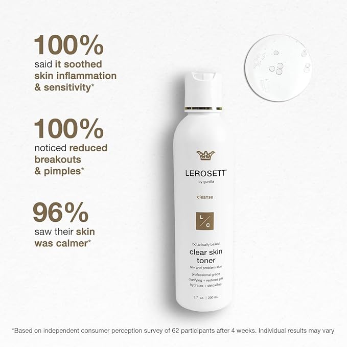 LEROSETT Toner for Clear Skin, Aloe Vera Based Toner with Glycolic Acid & 10 Calming Botanicals Helps Reduce Irritation, Future Blemishes, Blackheads, and Tightens Pores, Natural, Vegan - 6.7 oz