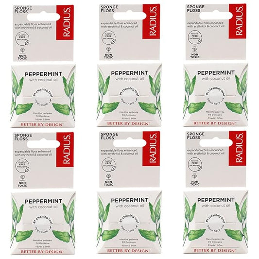 RADIUS Peppermint Dental Floss 55 Yards Vegan and Non-Toxic Oral Care Boost Total Tooth & Gum Protection Clear - Pack of 6