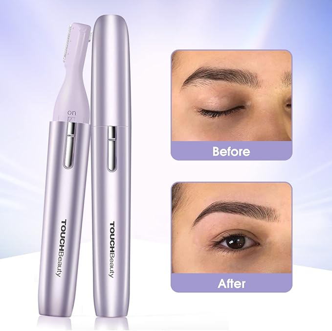 TOUCHBeauty Eyebrow Hair Trimmer for Women, Painless Precision Eyebrow Shaper, Pen-Shaped Hair Remover Razor for Face Chin Neck, Upper-Lip, Peach-Fuzz Mini Sized Battery-Operated Purple Color 1658A