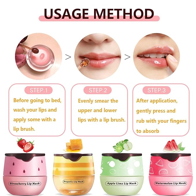 2 Pcs Apple Lime & Watermelon Lip Balm, Honey Strawberry Lip Mask Overnight, Moisturizing Lip Sleeping Mask, Hydrate Repair Prevent Dry Cracked Lip Exfoliator (Apple Lime+Watermelon)
