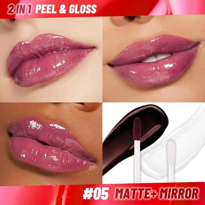 Dark Raspberry Lip Stain Peel Off Lip Gloss oil Dual-Ended Combo, Lips Liner Stain Peel Off Tattoo, Long Lasting & Waterproof, Transfer-Proof Lip Tint Stain with Lip oil for All Skin Type 05#