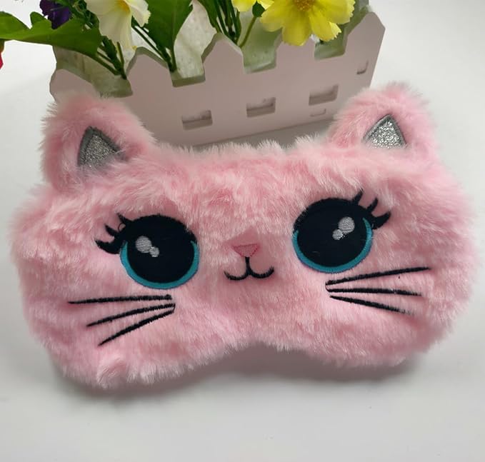 Cute Soft Plush Cat Sleeping Mask for Women Girls, Cute Animal Sleep Eye Cover Mask Eye Funny Blindfold Eyeshade for Night Nap Travel (Pink)