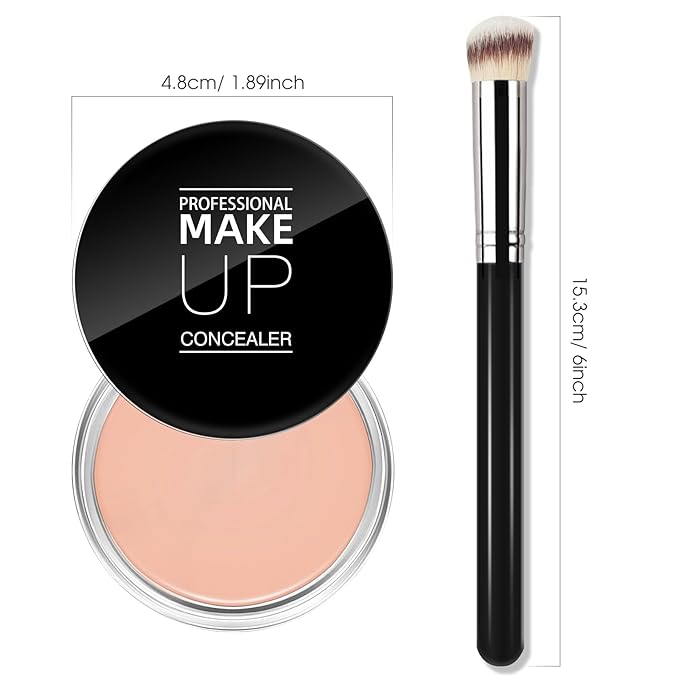 Cream Concealer Full Coverage Makeup, Matte Color Correcting Concealer with Brush, Waterproof, Conceals Blemish, Pores and Spots, Under Eye Makeup Concealer for Dark Circles (#04 LIGHT)