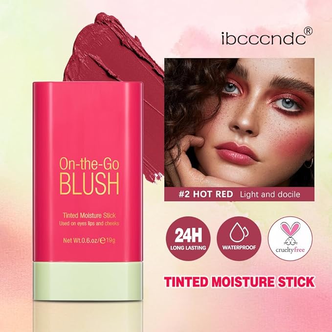 Soft Creamy Blush Stick,On-the-Go Blush,2-in-1 Cheek and Lip Tint,Waterproof Hydrating Solid Natural Moisture Smooth Blendable Matte Finish Face Blush Makeup,01 shy pink