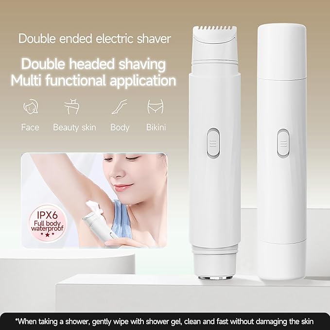 Bikini Trimmer for Women Pubic Hair: 2 in 1 Eletctric Razors for Women - Rechargeable Eletctric Shaver - IPX6 Waterproof Bikini Trimmer,Suitable for Underarms, Legs, Arms, Body,Face (White)