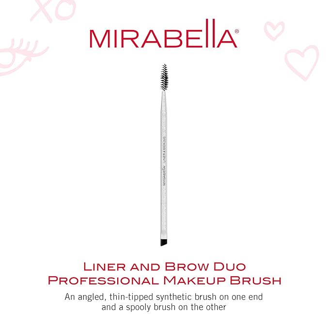 Mirabella Liner & Brow Duo Brush, Premium Professional Makeup Brush Collection, Cruelty-Free Synthetic Bristle Brush, Hand-Sculpted Brushed Aluminum Handle, Luxury Blending Brush for Makeup