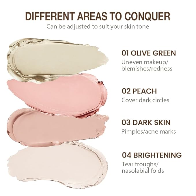 evpct Pot Concealer Full Coverage kit with Brush for Older Women, 4 Nude Shades Under Eye Color Corrector Concealer Palette for Dark Circles Mature Skin Makeup, Waterproof Foundation Color Corrector