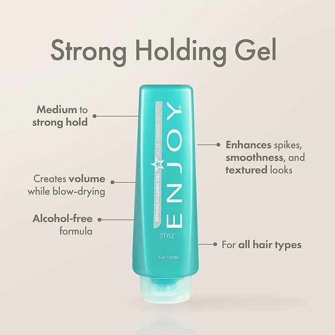 Enjoy Strong Holding Gel, Versatile, Alcohol Free Styling with Medium to Strong Hold & Volume Boost (8 oz)