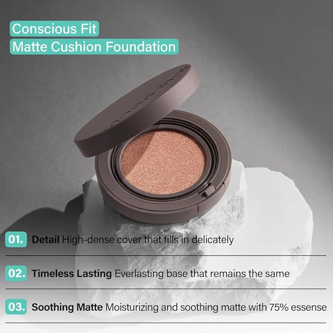 MOONSHOT KOREA Matte Fit Cushion Foundation Full Coverage Matte Finish, Breathable Makeup for Face, Long Lasting, Lightweight K-BEAUTY (21N Cosmic Vanilla, Matte Fit Cushion)