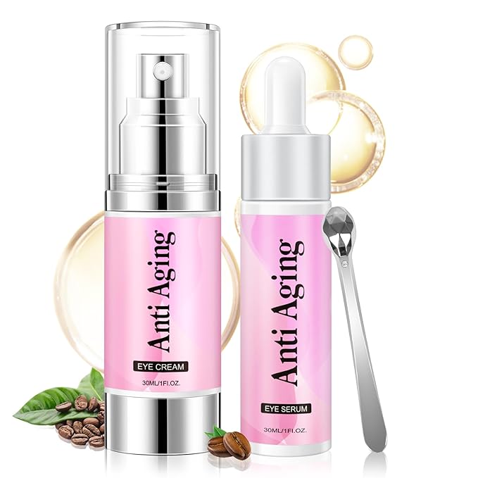 5% Caffeine Eye Cream Eye Serum Kit for Dark Circles Under Eye Treatment For Puffiness Bags And Wrinkles Eye Cream Anti Aging Eye Serum & Eye Roller 2 Fl Oz