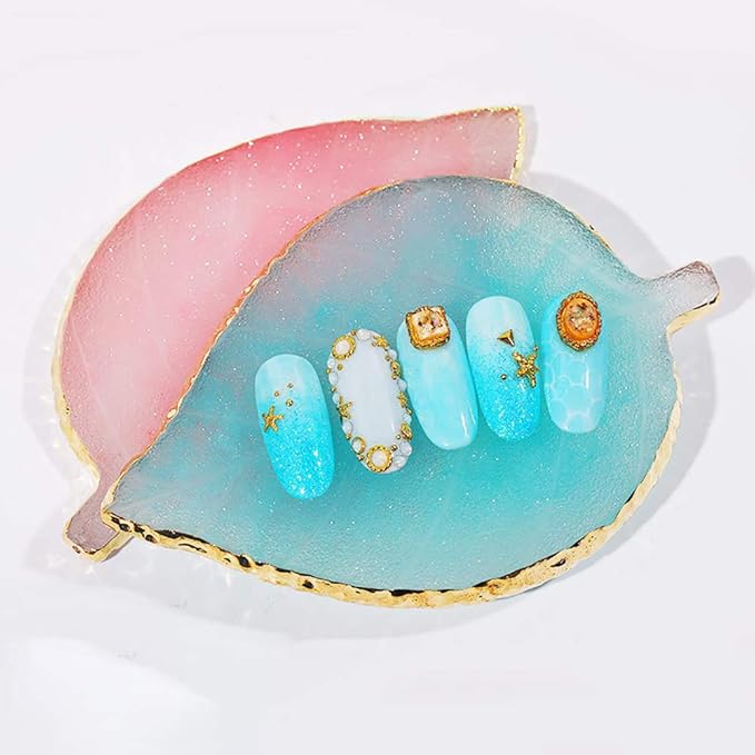 1 Pcs Leaf Resin Nail Art Palette Painting Makeup Palette Tray Cosmetic Nail Gel Polish Colors Mixing Pallet Blue