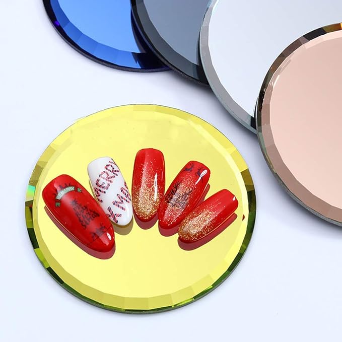 5Pcs Mirror Empty Nail Art Palettes Plate Round