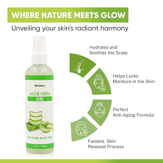 Natural Aloe Vera Gel for Hair, Scalp, Face, Dry Skin, Sunburn, & Sensitive Skin - Cold Pressed, Vegan, Unscented - Soothing Aloe Face Moisturizer (4 oz.)