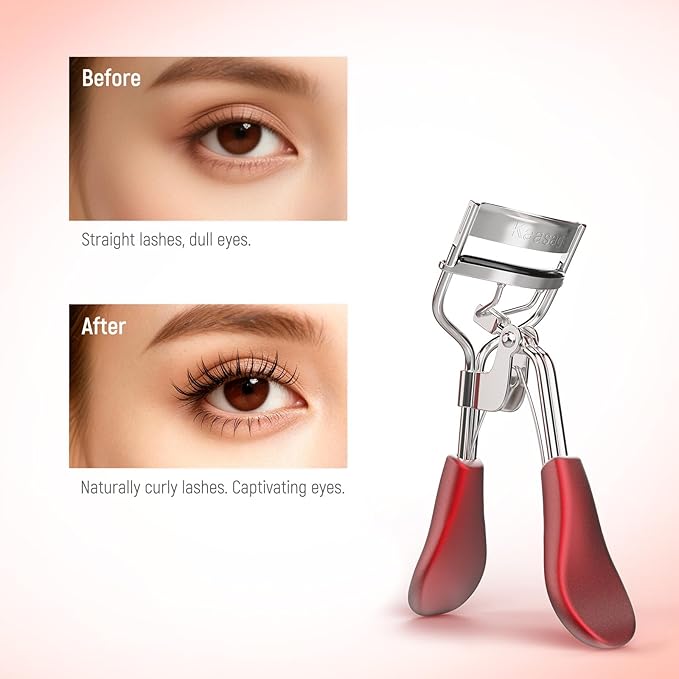 Kaasage Eyelash Curler for Lift and Curl, Professional Stainless Steel Makeup Eyelash Tool with Ergonomic Handle & 6 Replacement Pads for Long-Lasting Results