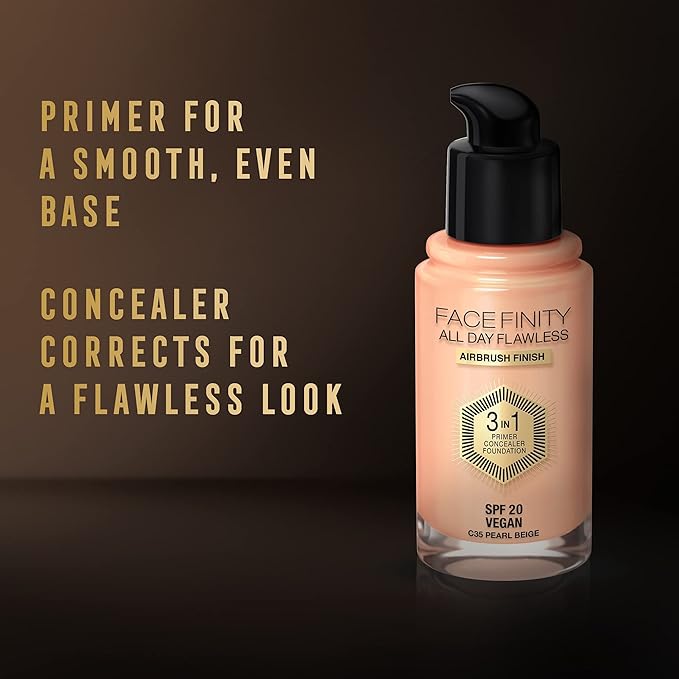 Max Factor Facefinity All Day Flawless 3 In 1 Foundation SPF 20, 30 Ml, 35 Pearl Beige